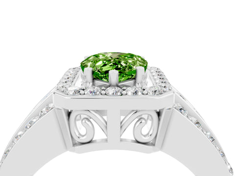 White gold Pear Cut Halo Peridot Ring with Split Shank and Four-Prong Setting_4