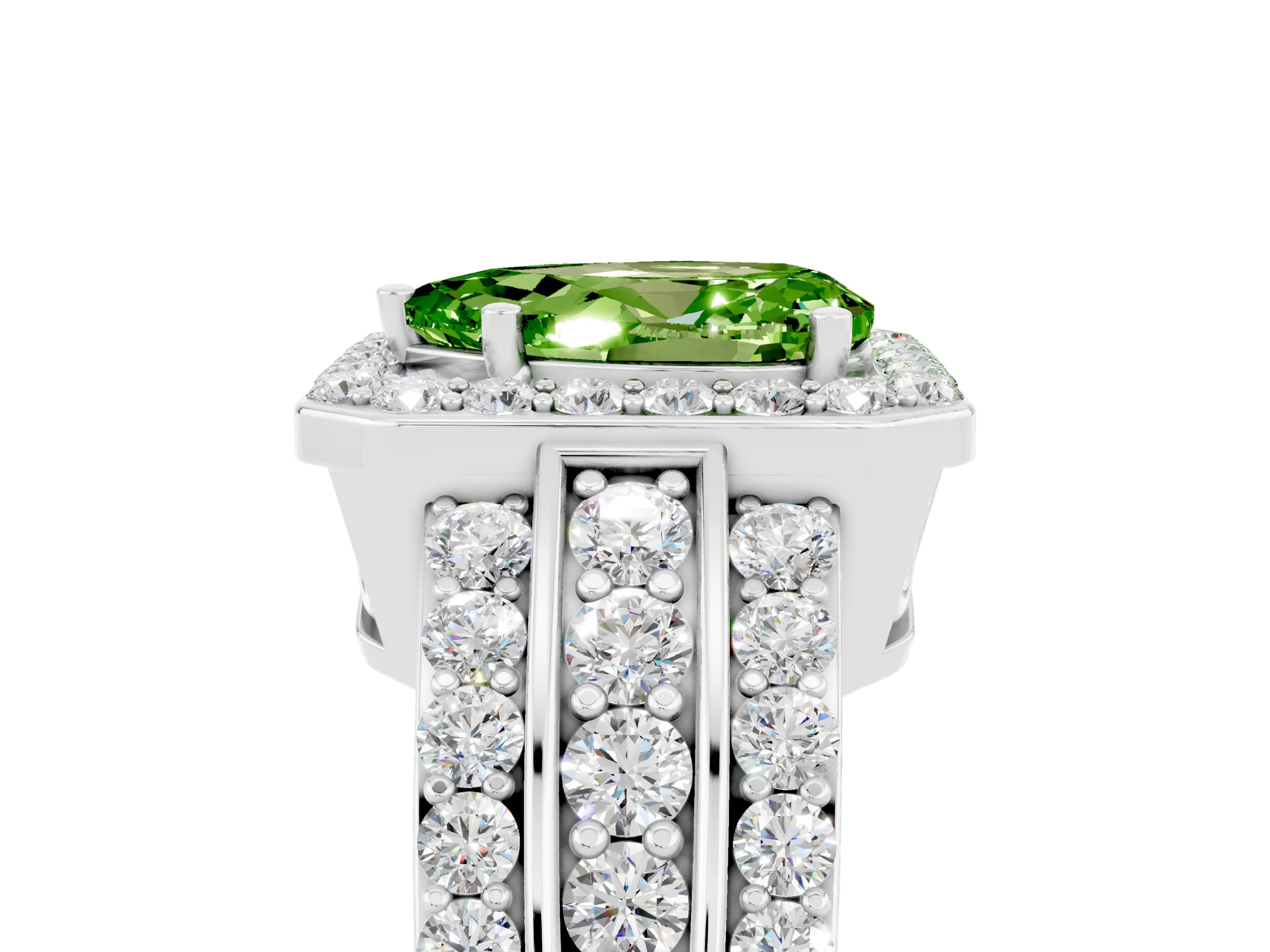 White gold Pear Cut Halo Peridot Ring with Split Shank and Four-Prong Setting_5