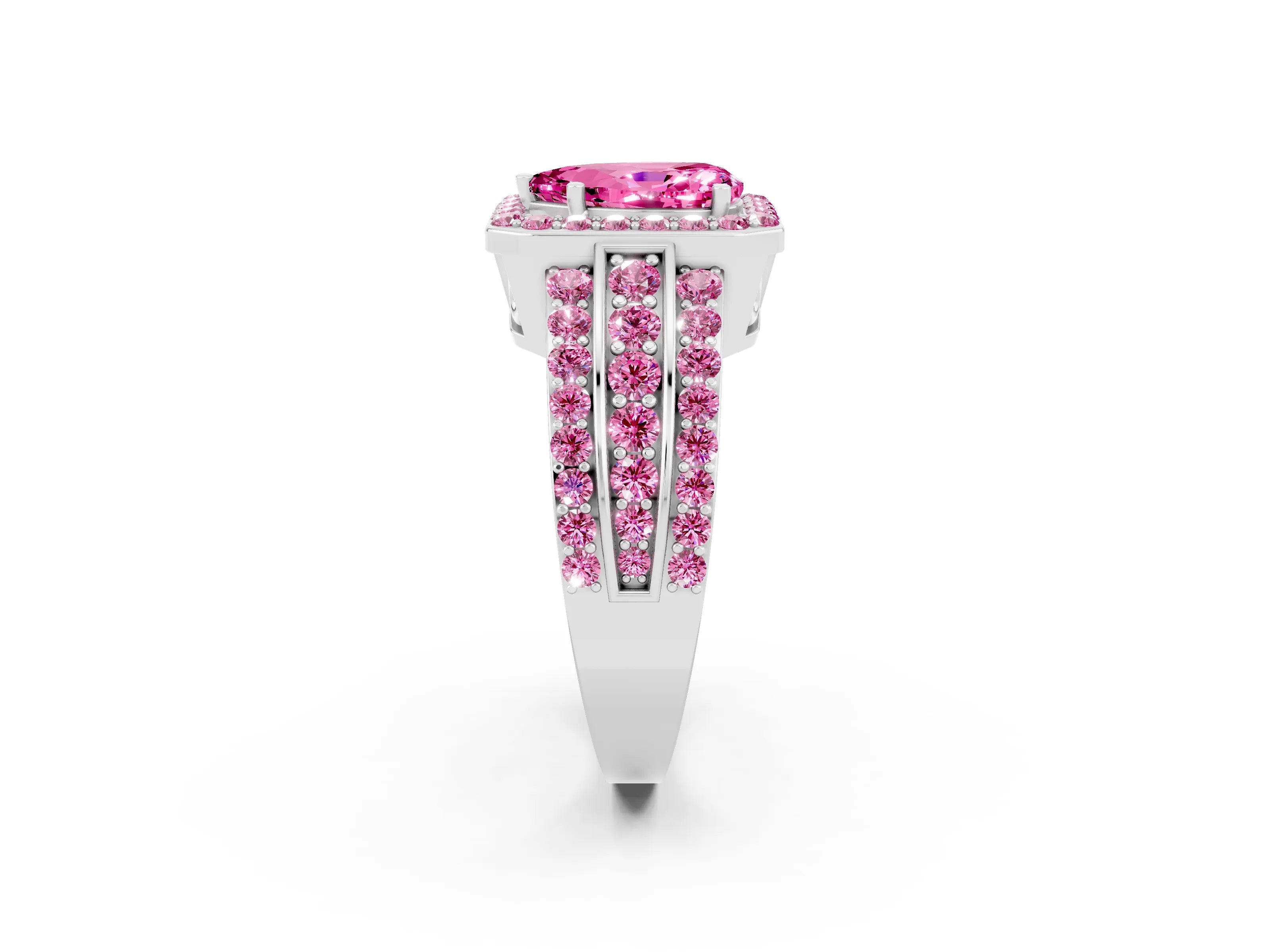 White gold Pear Cut Halo Pink Sapphire Ring with Split Shank and Four-Prong Setting_2