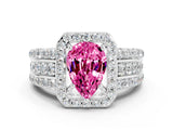 White gold Pear Cut Halo Pink Sapphire Ring with Split Shank and Four-Prong Setting_24