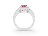 White gold Pear Cut Halo Pink Sapphire Ring with Split Shank and Four-Prong Setting_27