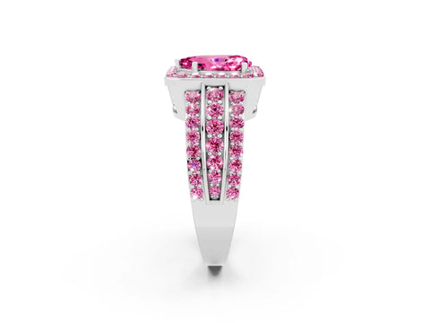 White gold Pear Cut Halo Pink Sapphire Ring with Split Shank and Four-Prong Setting_2