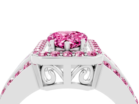 White gold Pear Cut Halo Pink Sapphire Ring with Split Shank and Four-Prong Setting_4