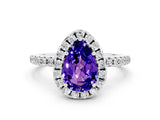 White gold Pear Cut Halo Round Diamond Pavé Band Four-Prong Ring