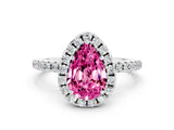 White gold Pear Cut Halo Round Diamond Pavé Band Four-Prong Ring_12
