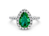White gold Pear Cut Halo Round Diamond Pavé Band Four-Prong Ring_12