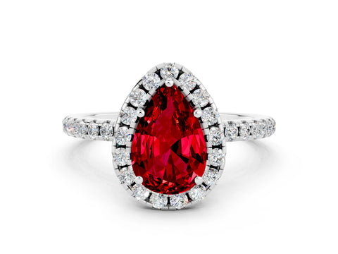 White gold Pear Cut Halo Round Diamond Pavé Band Four-Prong Ring_12