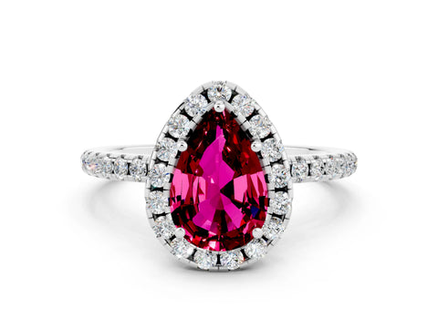 White gold Pear Cut Halo Round Diamond Pavé Band Four-Prong Ring_12
