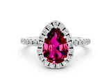 White gold Pear Cut Halo Round Diamond Pavé Band Four-Prong Ring_12