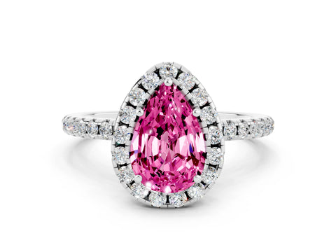 White gold Pear Cut Halo Round Diamond Pavé Band Four-Prong Ring_12