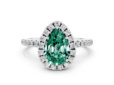 White gold Pear Cut Halo Round Diamond Pavé Band Four-Prong Ring_12