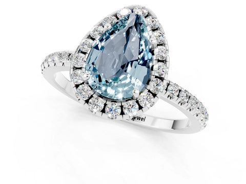 White gold Pear Cut Halo Round Diamond Pavé Band Four-Prong Ring_13