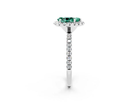 White gold Pear Cut Halo Round Diamond Pavé Band Four-Prong Ring_14