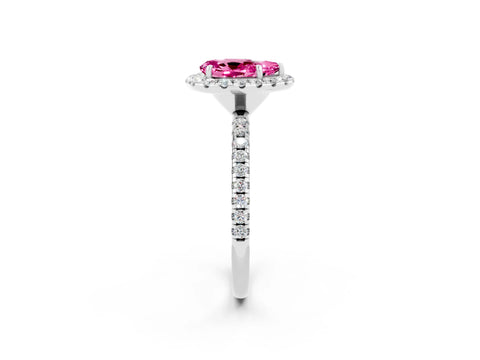 White gold Pear Cut Halo Round Diamond Pavé Band Four-Prong Ring_14