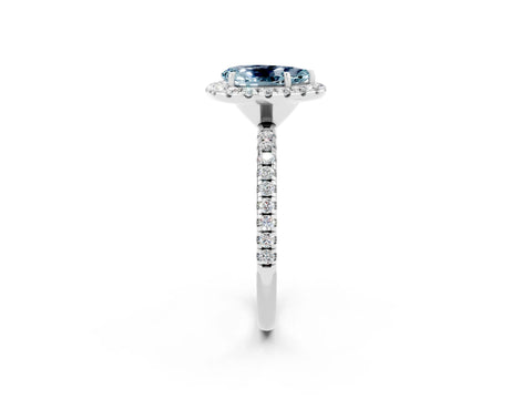 White gold Pear Cut Halo Round Diamond Pavé Band Four-Prong Ring_14
