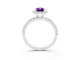 White gold Pear Cut Halo Round Diamond Pavé Band Four-Prong Ring_15