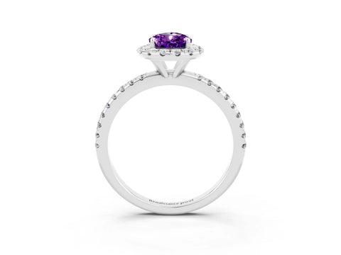 White gold Pear Cut Halo Round Diamond Pavé Band Four-Prong Ring_15