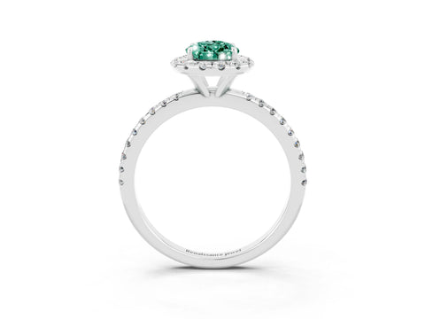 White gold Pear Cut Halo Round Diamond Pavé Band Four-Prong Ring_15