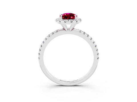 White gold Pear Cut Halo Round Diamond Pavé Band Four-Prong Ring_15