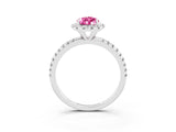 White gold Pear Cut Halo Round Diamond Pavé Band Four-Prong Ring_15