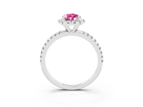 White gold Pear Cut Halo Round Diamond Pavé Band Four-Prong Ring_15