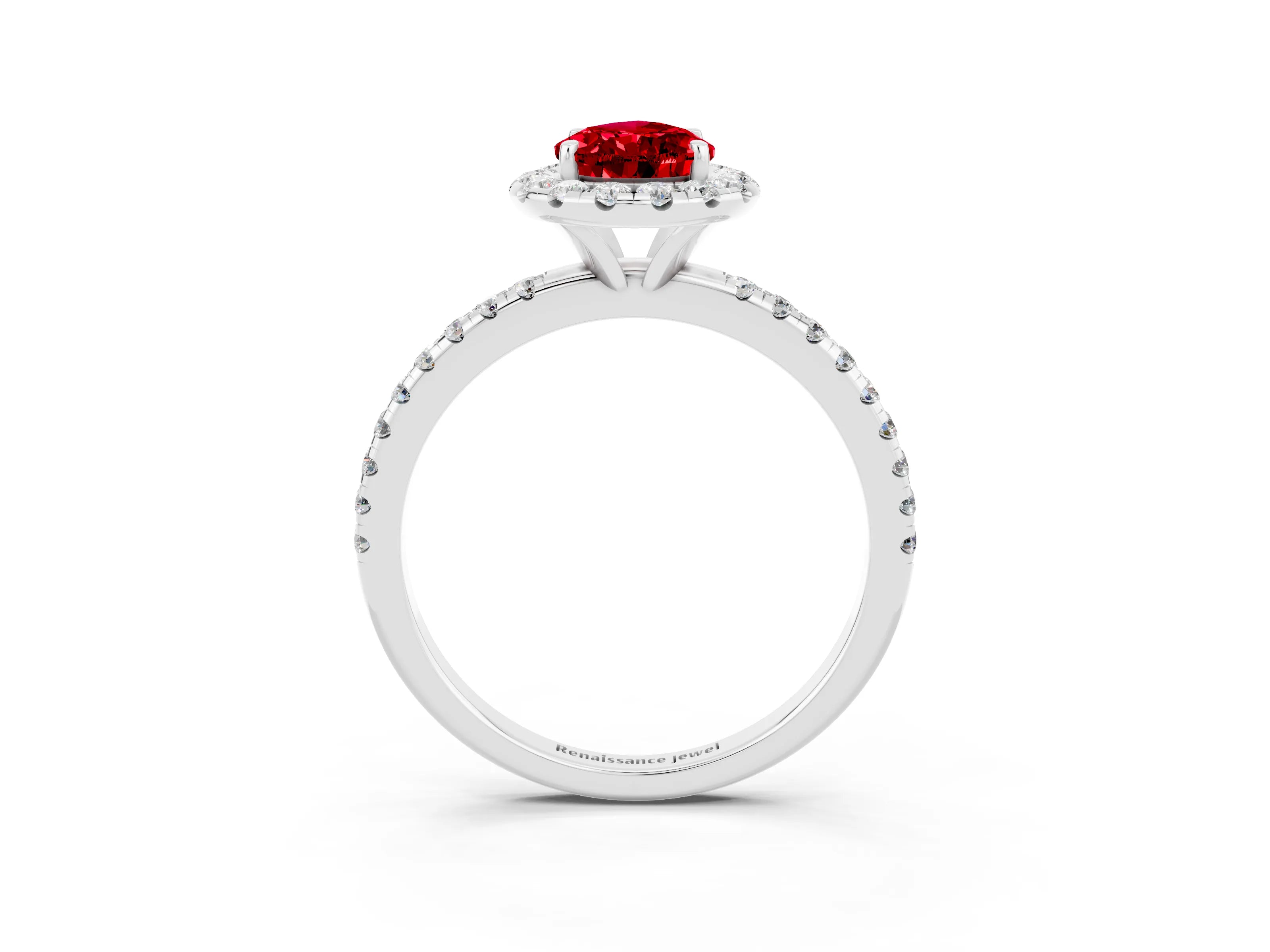 White gold Pear Cut Halo Round Diamond Pavé Band Four-Prong Ring_15