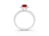 White gold Pear Cut Halo Round Diamond Pavé Band Four-Prong Ring_15