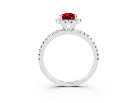 White gold Pear Cut Halo Round Diamond Pavé Band Four-Prong Ring_15