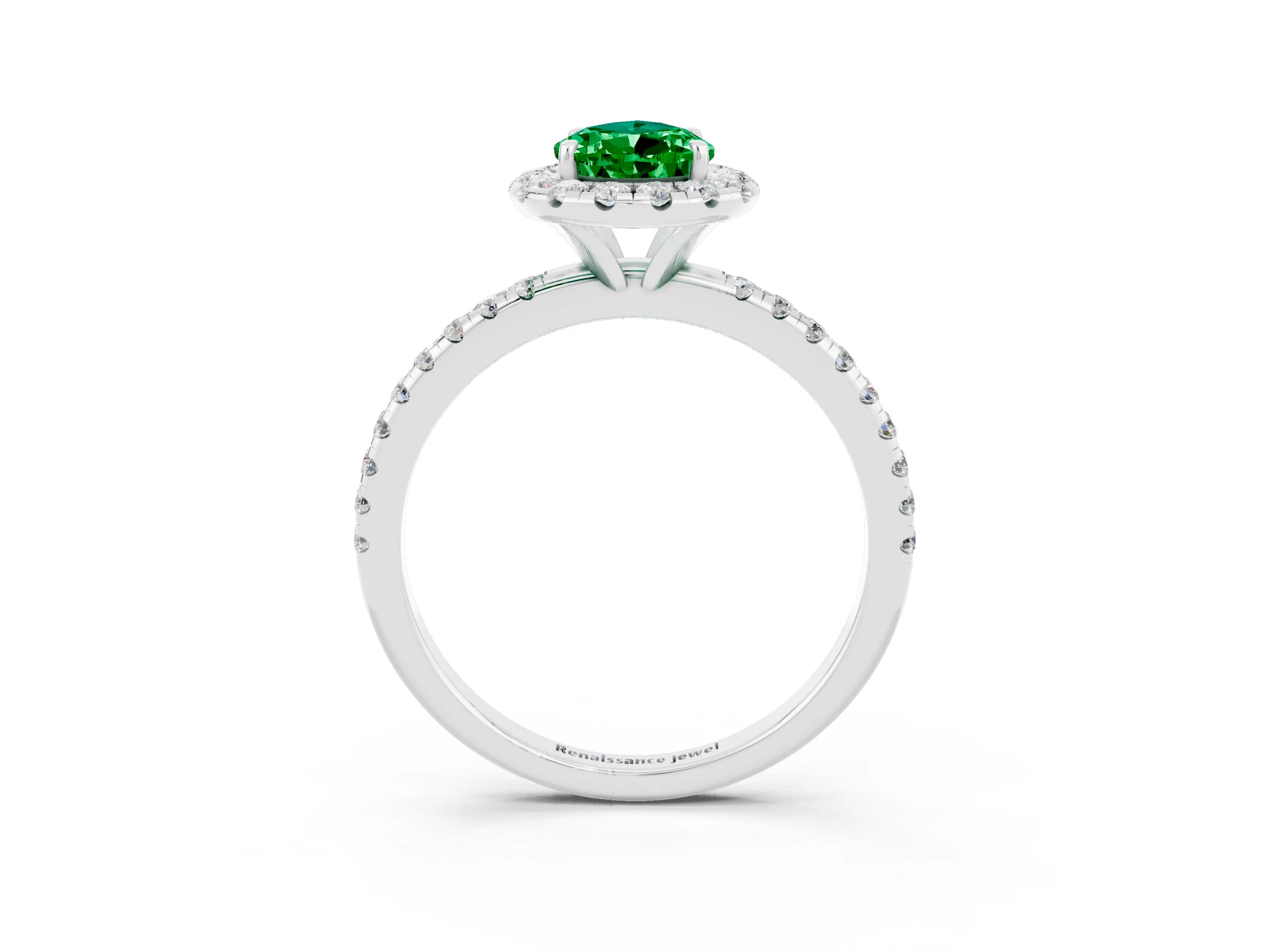 White gold Pear Cut Halo Round Diamond Pavé Band Four-Prong Ring_15