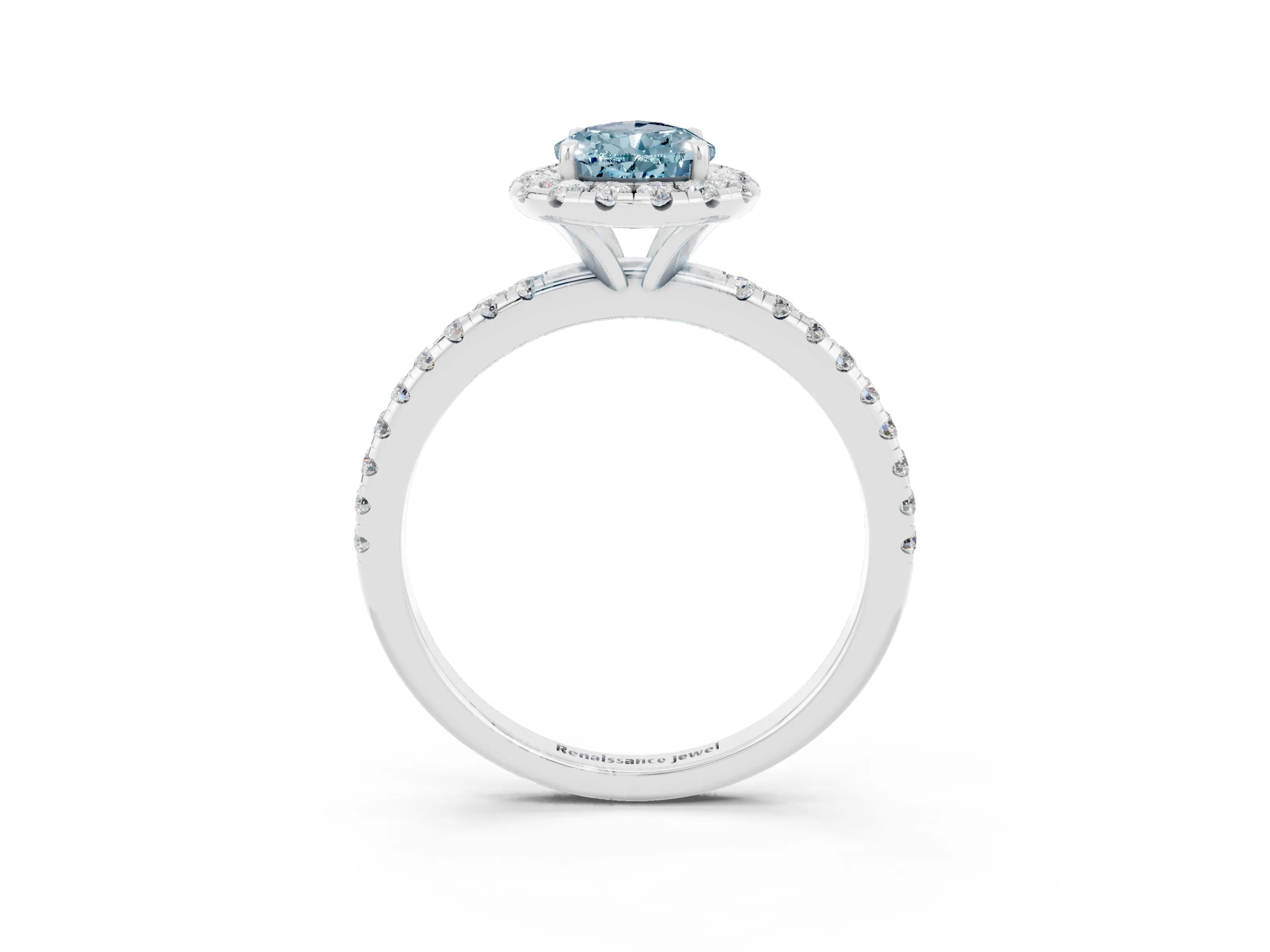 White gold Pear Cut Halo Round Diamond Pavé Band Four-Prong Ring_15