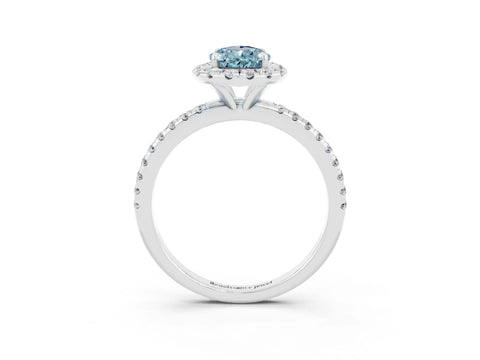 White gold Pear Cut Halo Round Diamond Pavé Band Four-Prong Ring_15