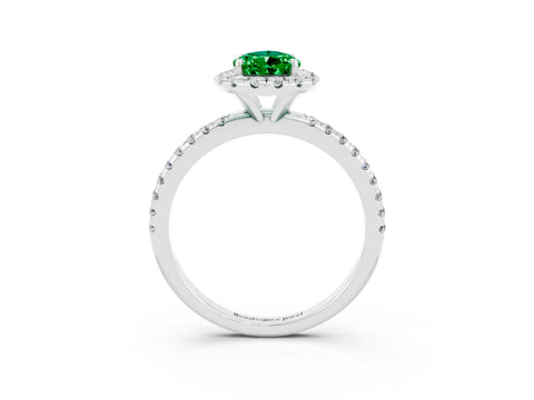 White gold Pear Cut Halo Round Diamond Pavé Band Four-Prong Ring_15