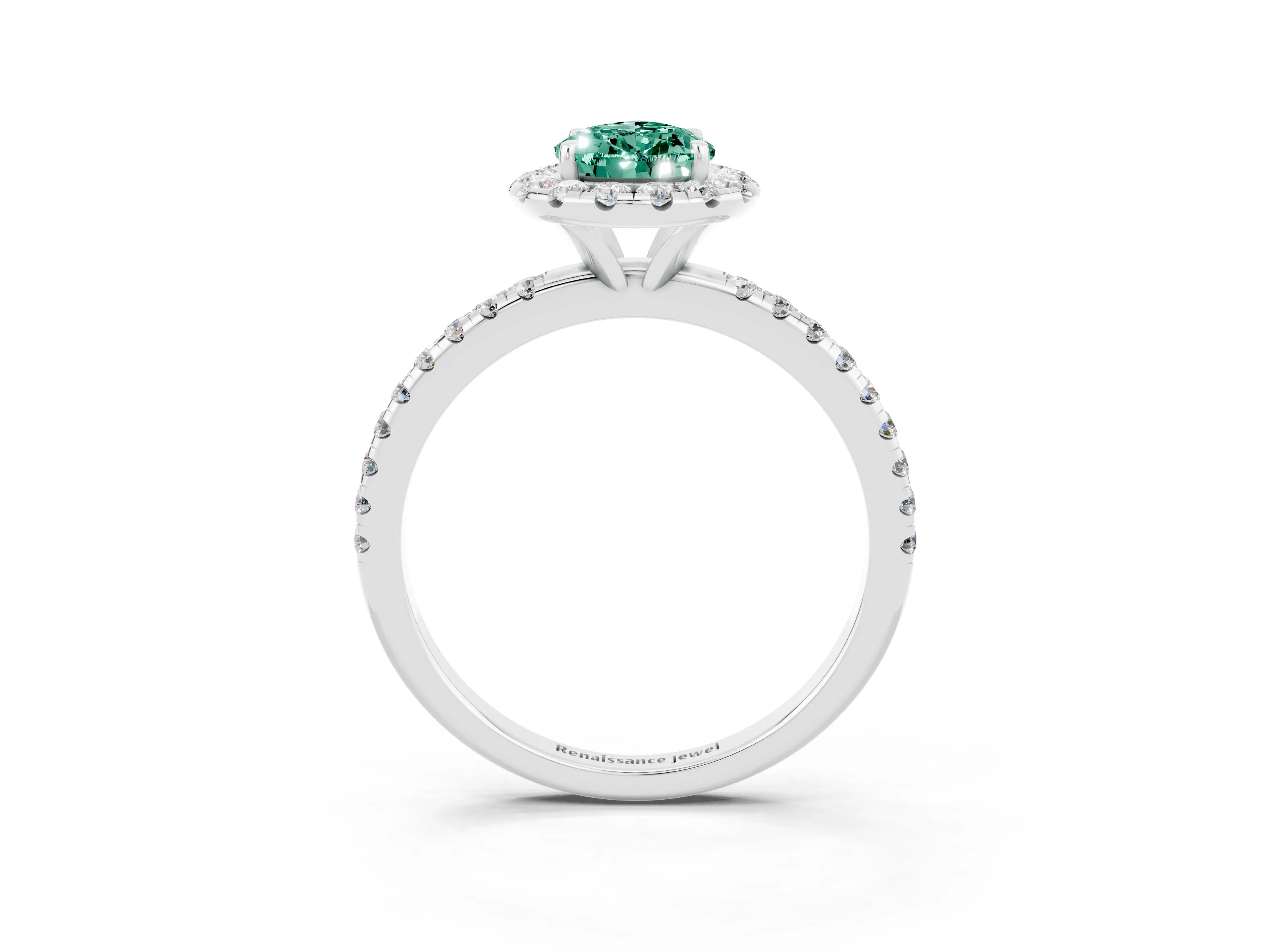 White gold Pear Cut Halo Round Diamond Pavé Band Four-Prong Ring_15