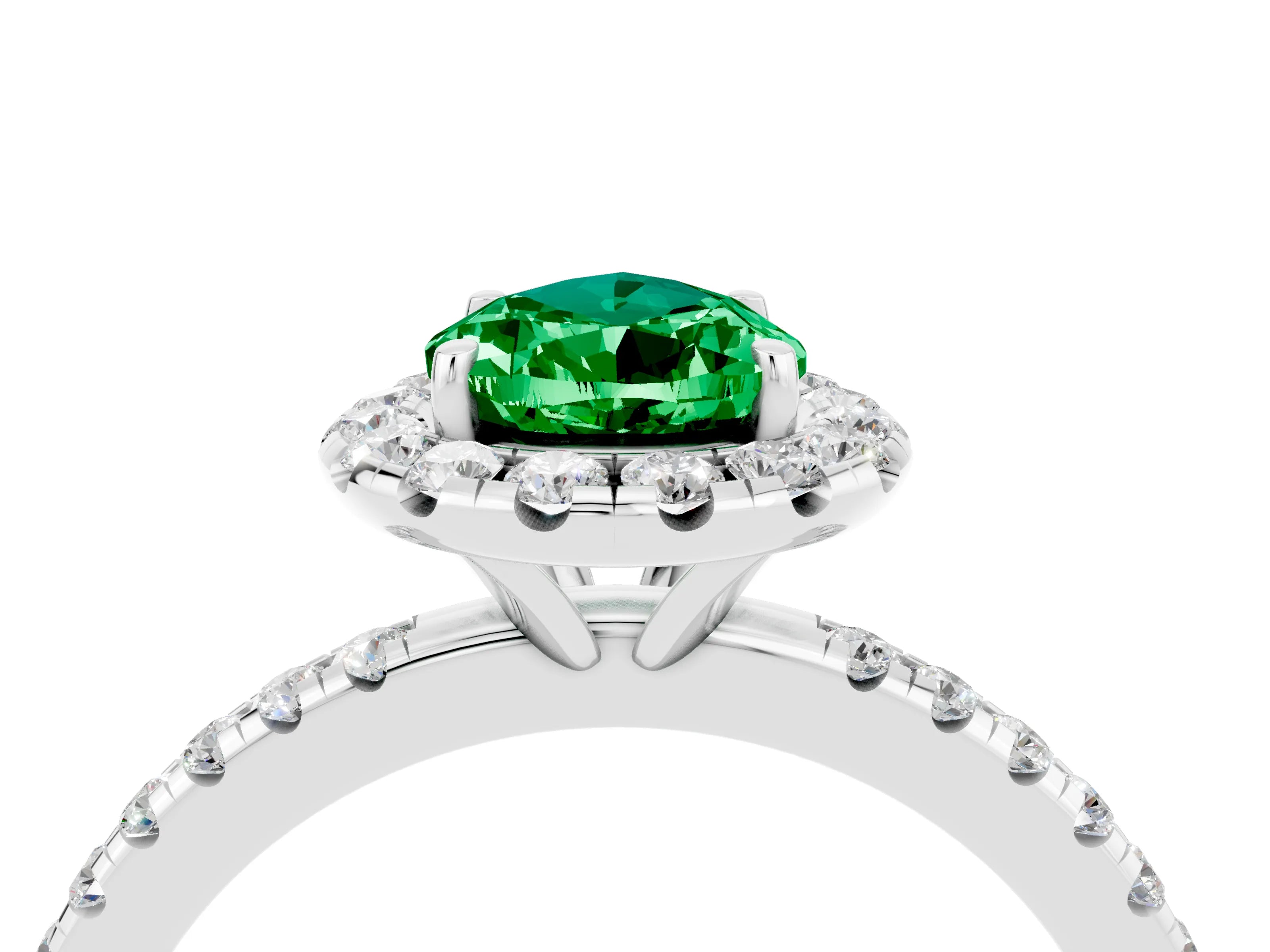 White gold Pear Cut Halo Round Diamond Pavé Band Four-Prong Ring_16