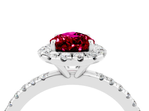 White gold Pear Cut Halo Round Diamond Pavé Band Four-Prong Ring_16