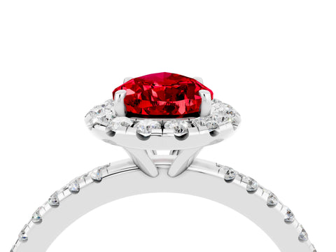 White gold Pear Cut Halo Round Diamond Pavé Band Four-Prong Ring_16