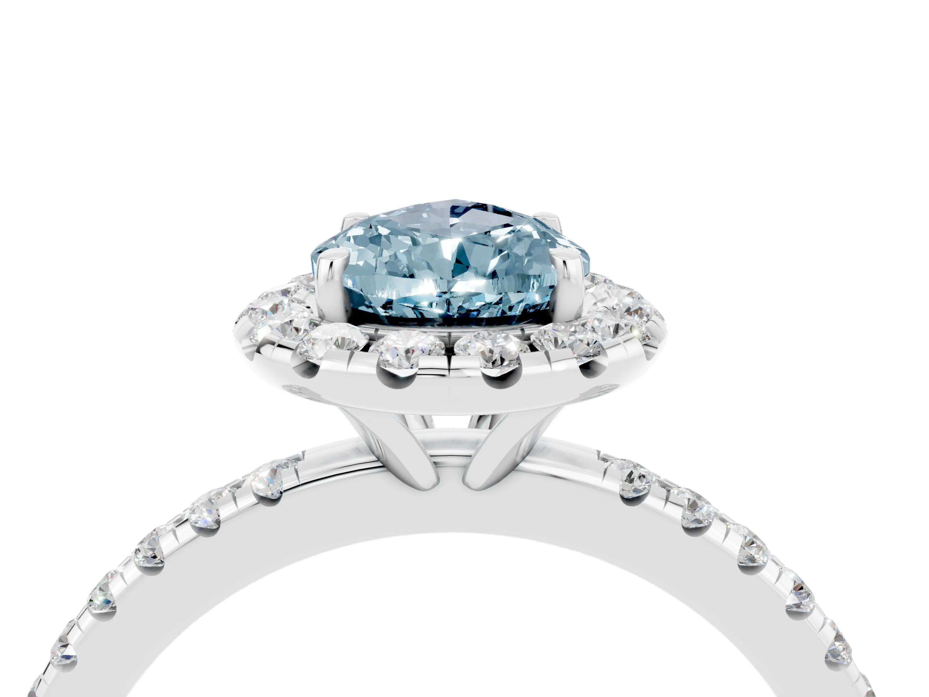 White gold Pear Cut Halo Round Diamond Pavé Band Four-Prong Ring_16
