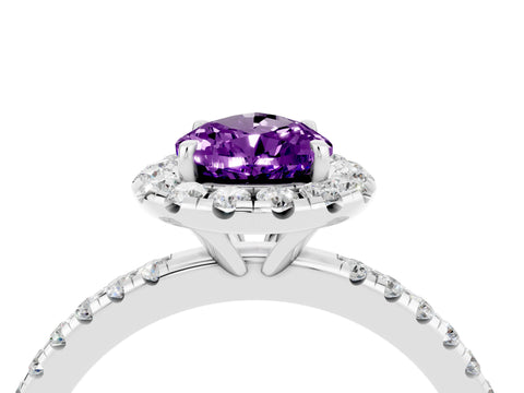 White gold Pear Cut Halo Round Diamond Pavé Band Four-Prong Ring_16