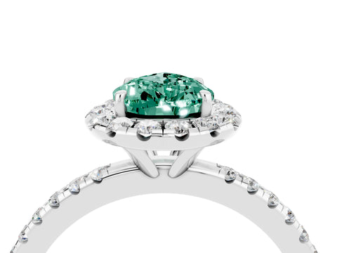 White gold Pear Cut Halo Round Diamond Pavé Band Four-Prong Ring_16