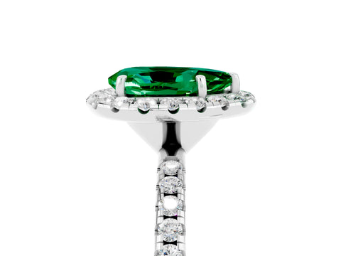 White gold Pear Cut Halo Round Diamond Pavé Band Four-Prong Ring_17