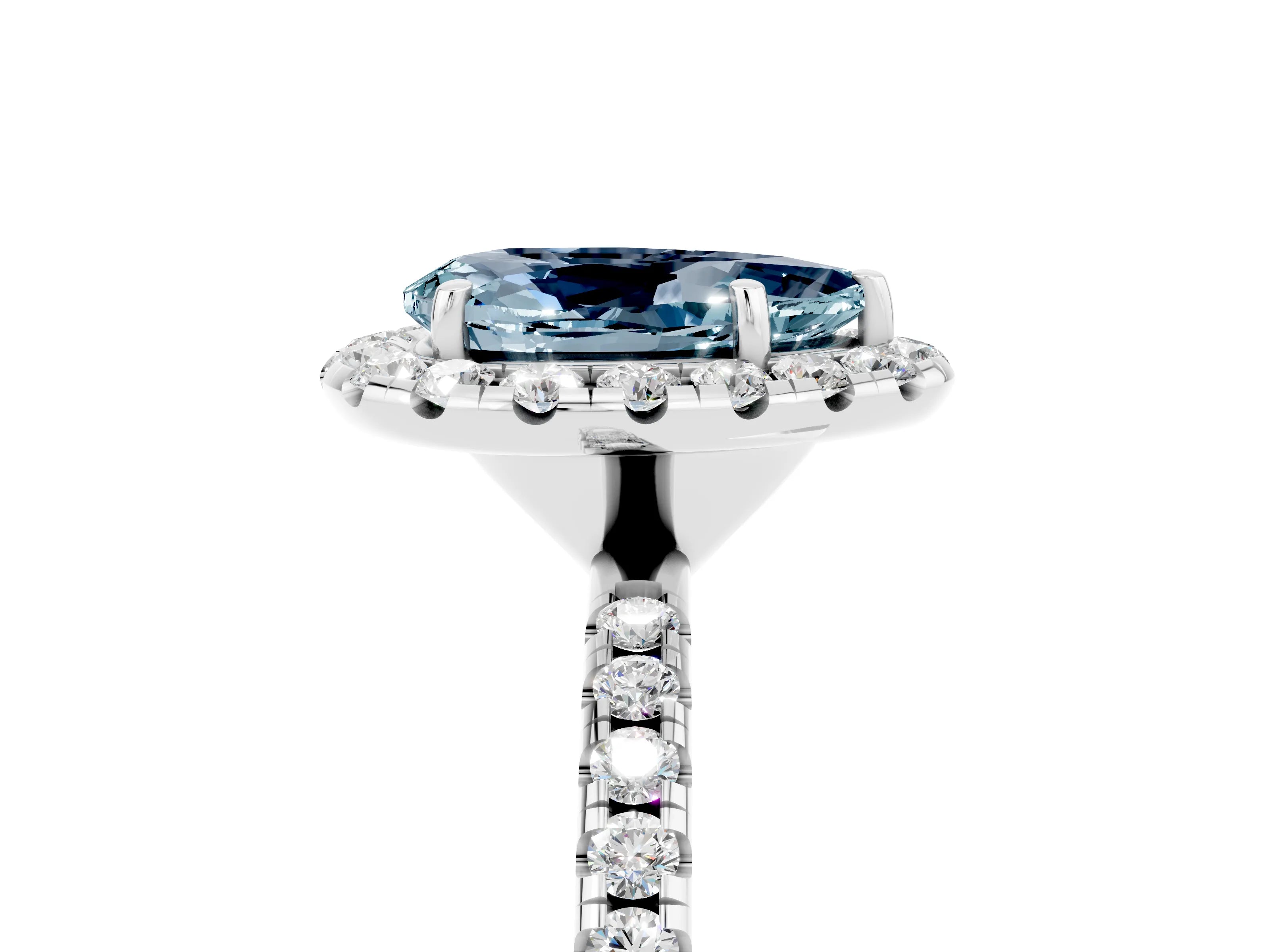 White gold Pear Cut Halo Round Diamond Pavé Band Four-Prong Ring_17