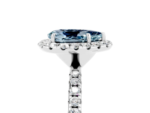 White gold Pear Cut Halo Round Diamond Pavé Band Four-Prong Ring_17
