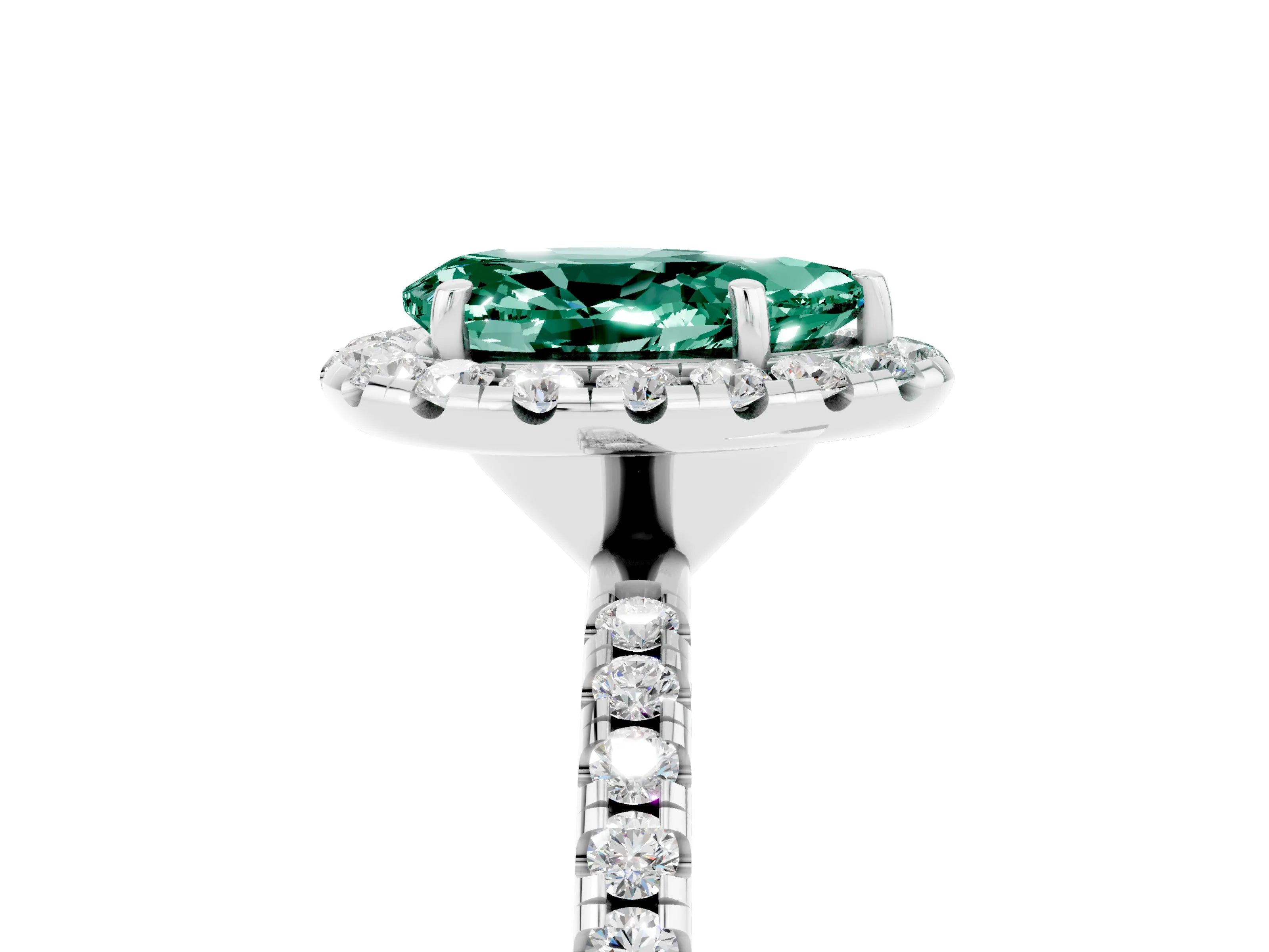 White gold Pear Cut Halo Round Diamond Pavé Band Four-Prong Ring_17