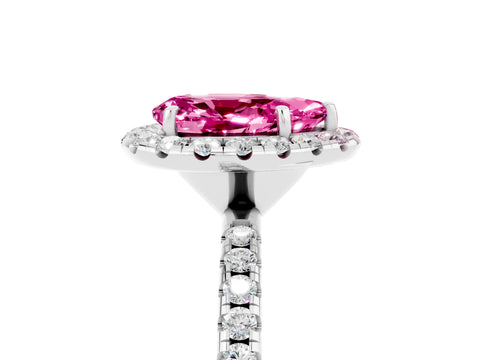 White gold Pear Cut Halo Round Diamond Pavé Band Four-Prong Ring_17
