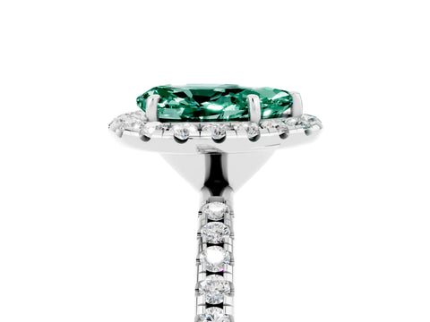 White gold Pear Cut Halo Round Diamond Pavé Band Four-Prong Ring_17