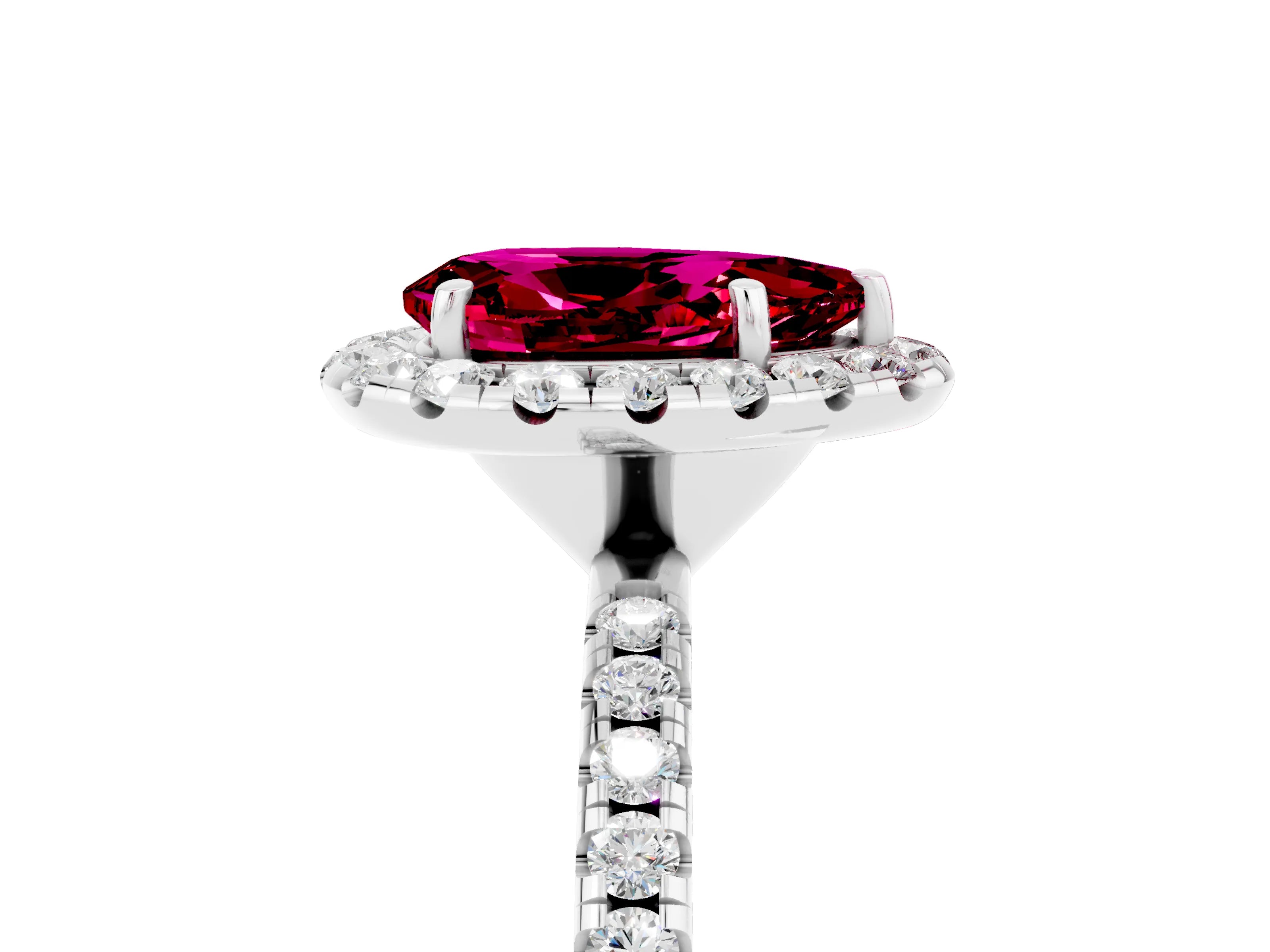 White gold Pear Cut Halo Round Diamond Pavé Band Four-Prong Ring_17