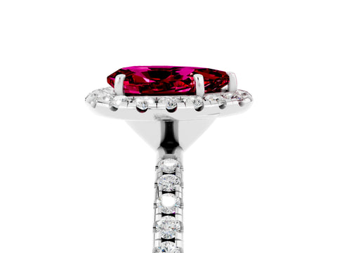 White gold Pear Cut Halo Round Diamond Pavé Band Four-Prong Ring_17