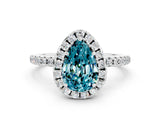 White gold Pear Cut Halo Round Diamond Pavé Band Four-Prong Ring