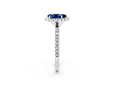 White gold Pear Cut Halo Round Diamond Pavé Band Four-Prong Ring_2
