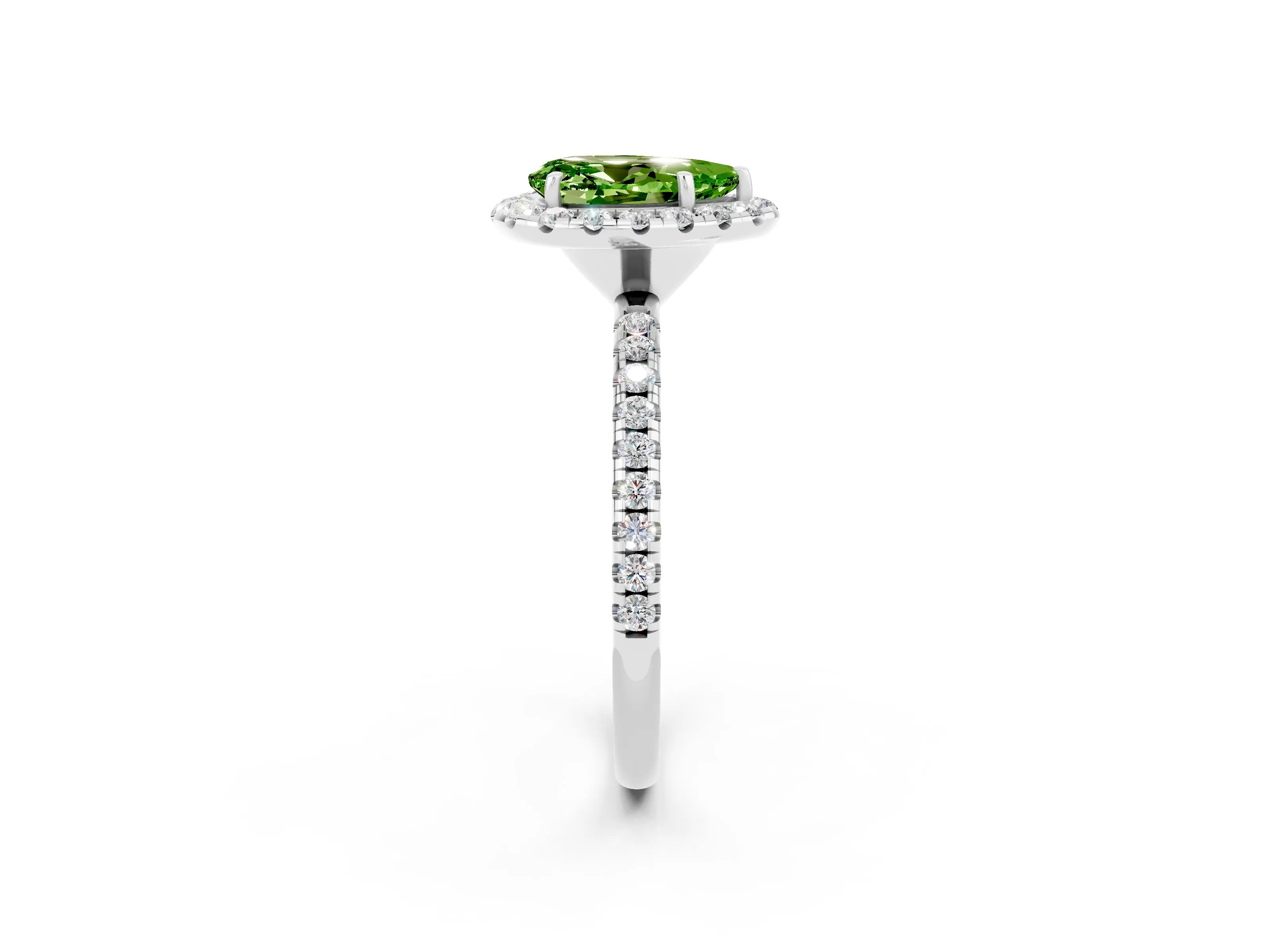 White gold Pear Cut Halo Round Diamond Pavé Band Four-Prong Ring_2